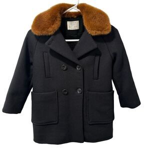 Zara Girls Wool Blend Pea Coat With Faux Fur Collar